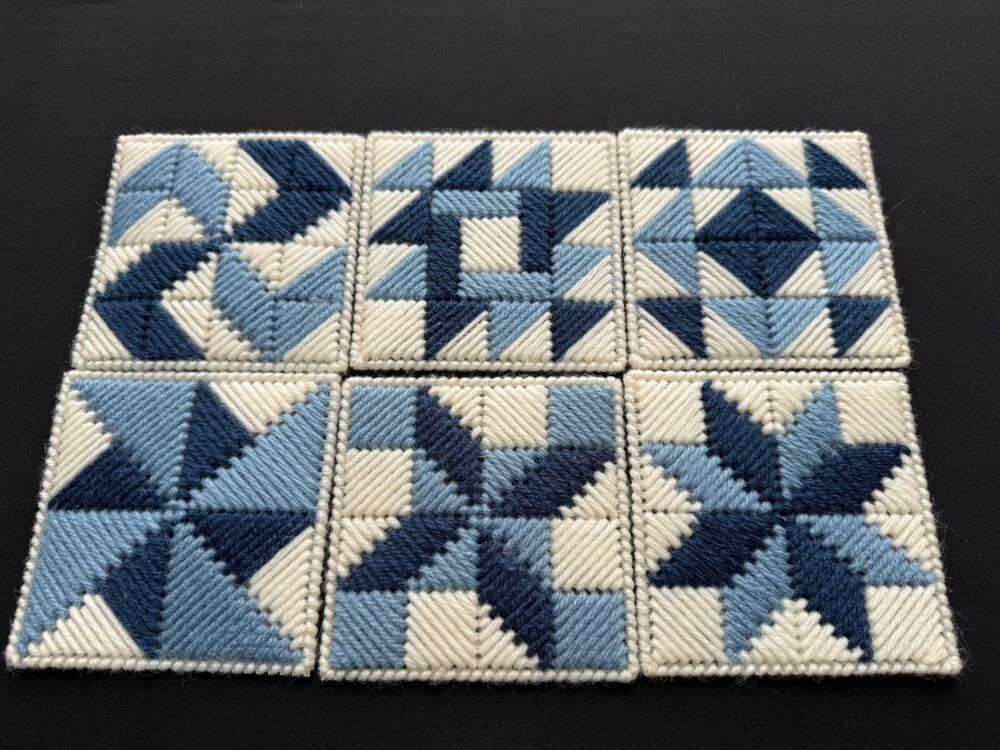 Handmade Crochet Coasters Blue and White Set of 6